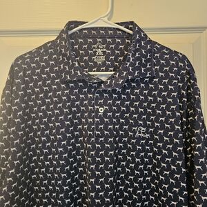 Rhoback Navy Polo with White Dog Print